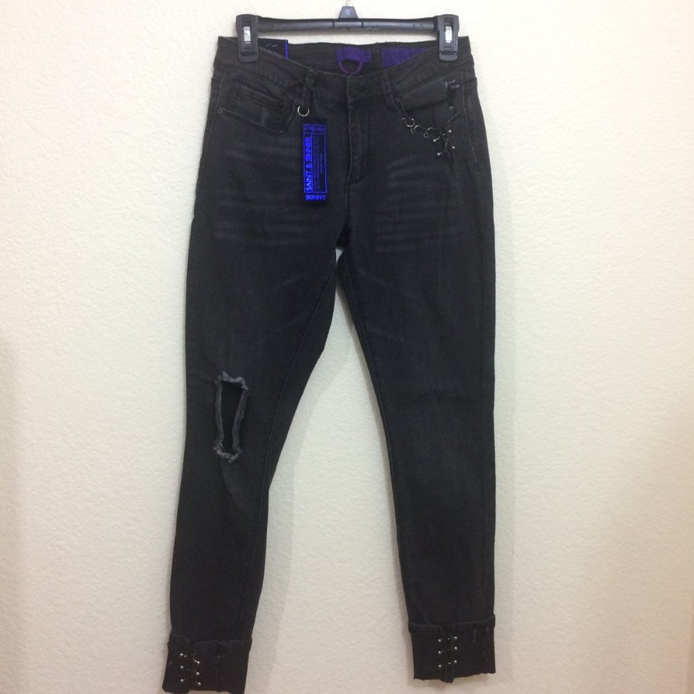 Indigo Rein Skinny Jeans Midrise Destroyed Black - Picture 3 of 15
